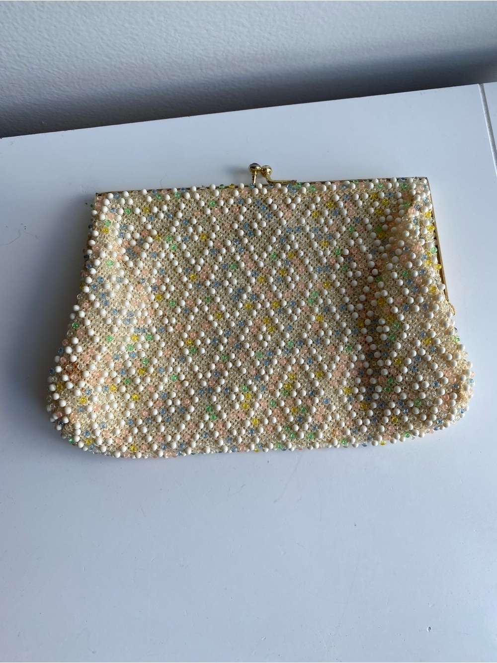 Vintage Corde Bead Purse - Beaded Pearl Accent Clutch